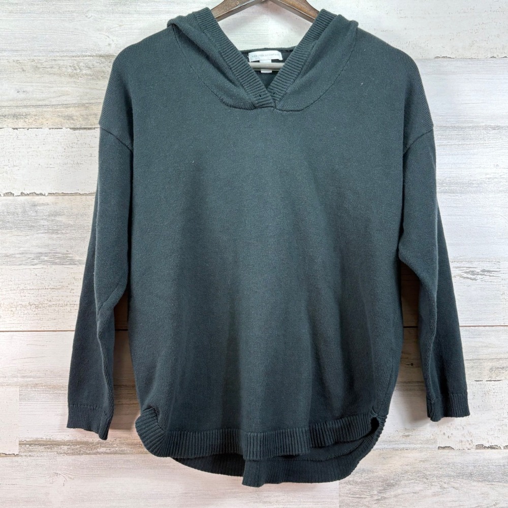 New York & Company Womens Knit Hoodie Sweater Dark Green Drop Shoulder Medium